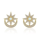 Boucles d'Oreilles Lune Étoile Opale Zircon - Biloria