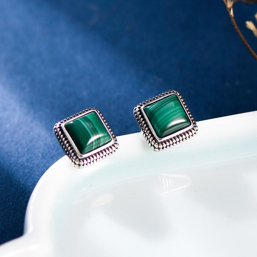 Boucles d'Oreilles Malachite Argent 925 – Bijou Renouveau - Biloria