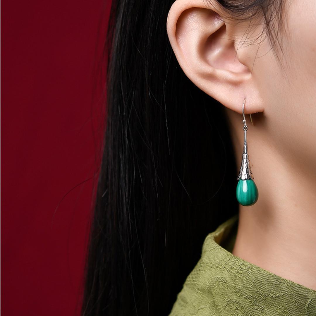 Boucles d'Oreilles Malachite Argent 925 – Croissance Spirituelle - Biloria