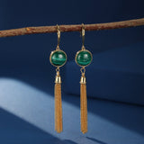Boucles d'Oreilles Malachite – Argent Plaqué Or, Lithothérapie - Biloria