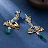 Boucles d'Oreilles Malachite Grue Argent 925 – Chance et Sérénité - Biloria