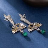 Boucles d'Oreilles Malachite Grue Argent 925 – Chance et Sérénité - Biloria