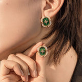 Boucles d'Oreilles Malachite Nacre Argent Plaqué Or - Biloria
