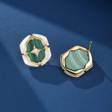 Boucles d'Oreilles Malachite Nacre Argent Plaqué Or - Biloria