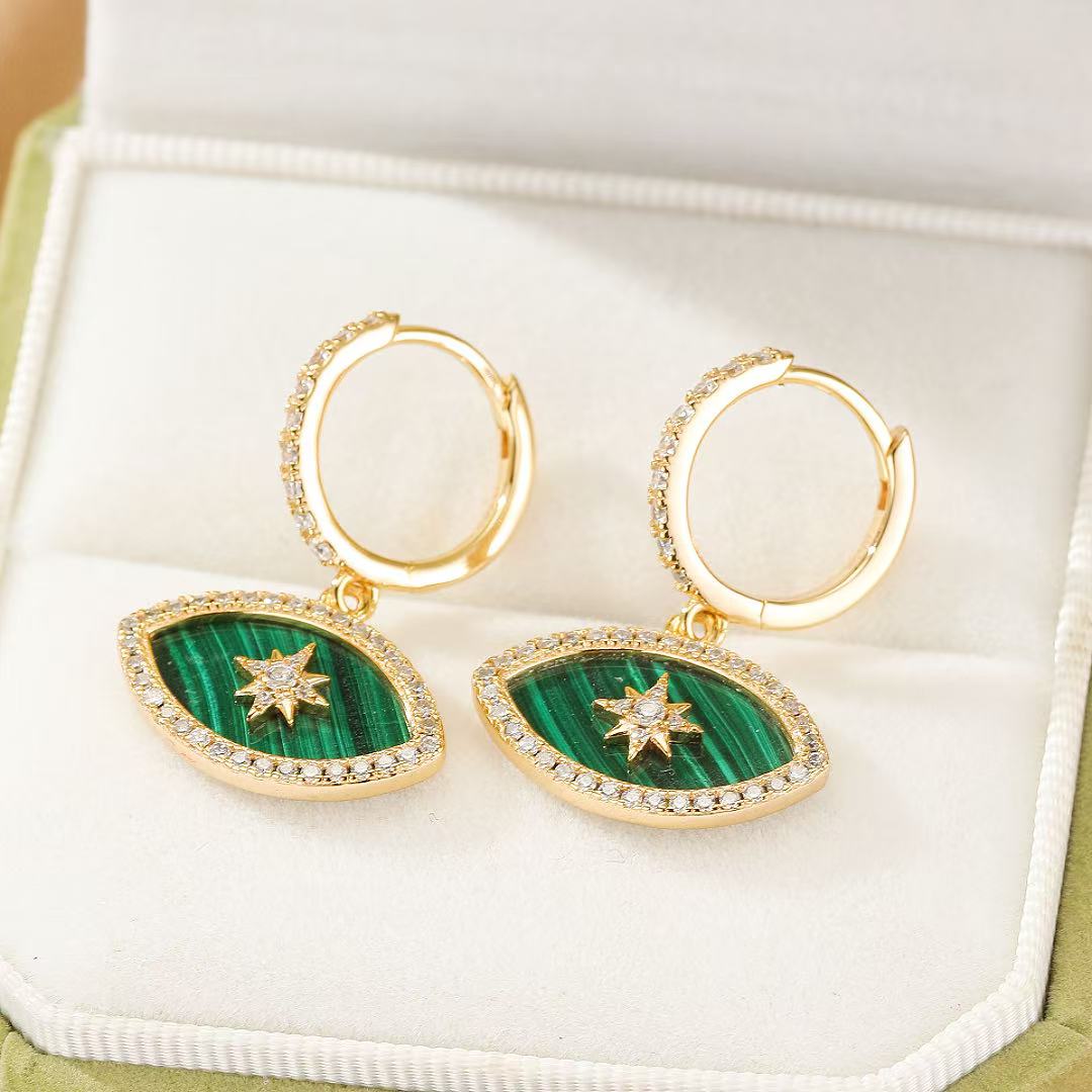 Boucles d'oreilles Malachite Œil Solaire – Argent Plaqué Or - Biloria