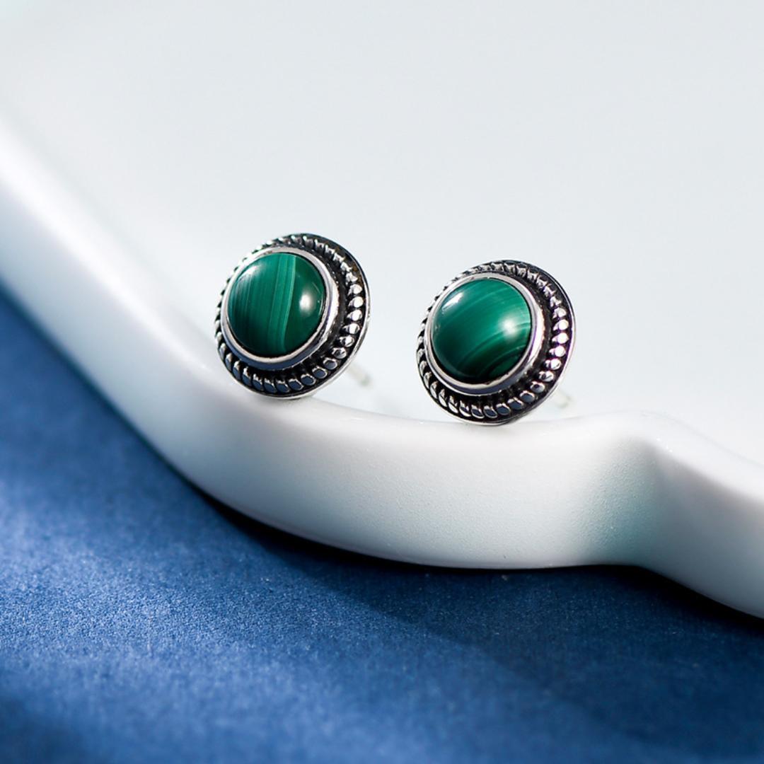 Boucles d'Oreilles Malachite ou Lapis Lazuli Argent 925 Croissance - Biloria