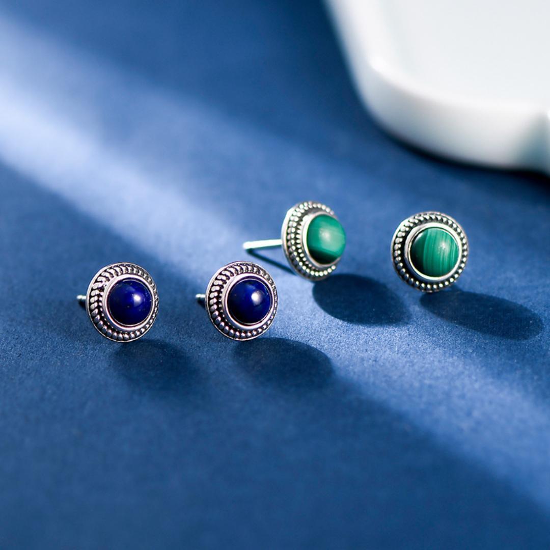 Boucles d'Oreilles Malachite ou Lapis Lazuli Argent 925 Croissance - Biloria