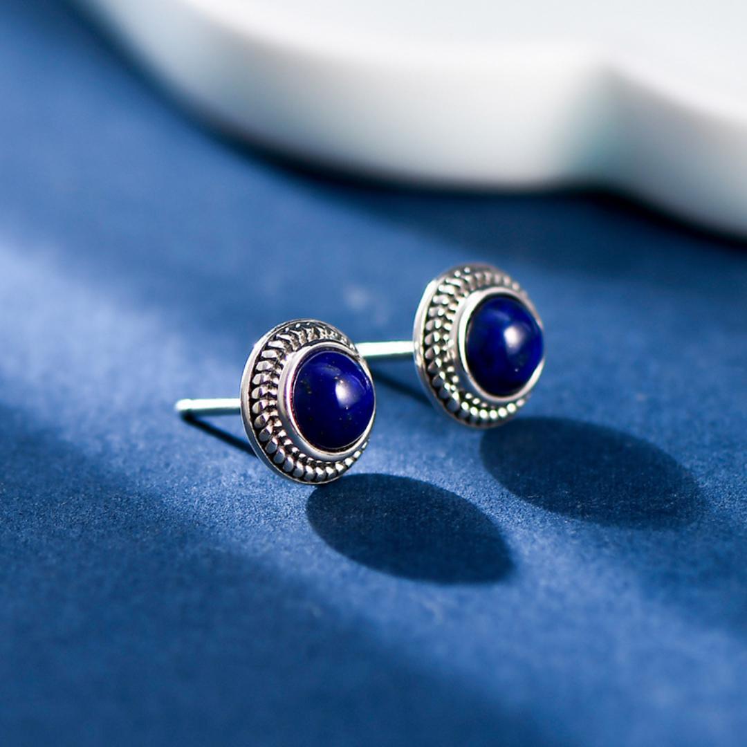 Boucles d'Oreilles Malachite ou Lapis Lazuli Argent 925 Croissance - Biloria