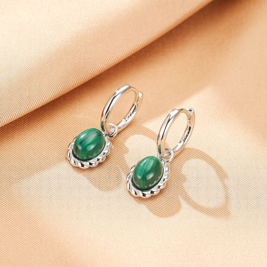 Boucles d'oreilles Malachite ovale argent 925 - Bijou lithothérapie - Biloria