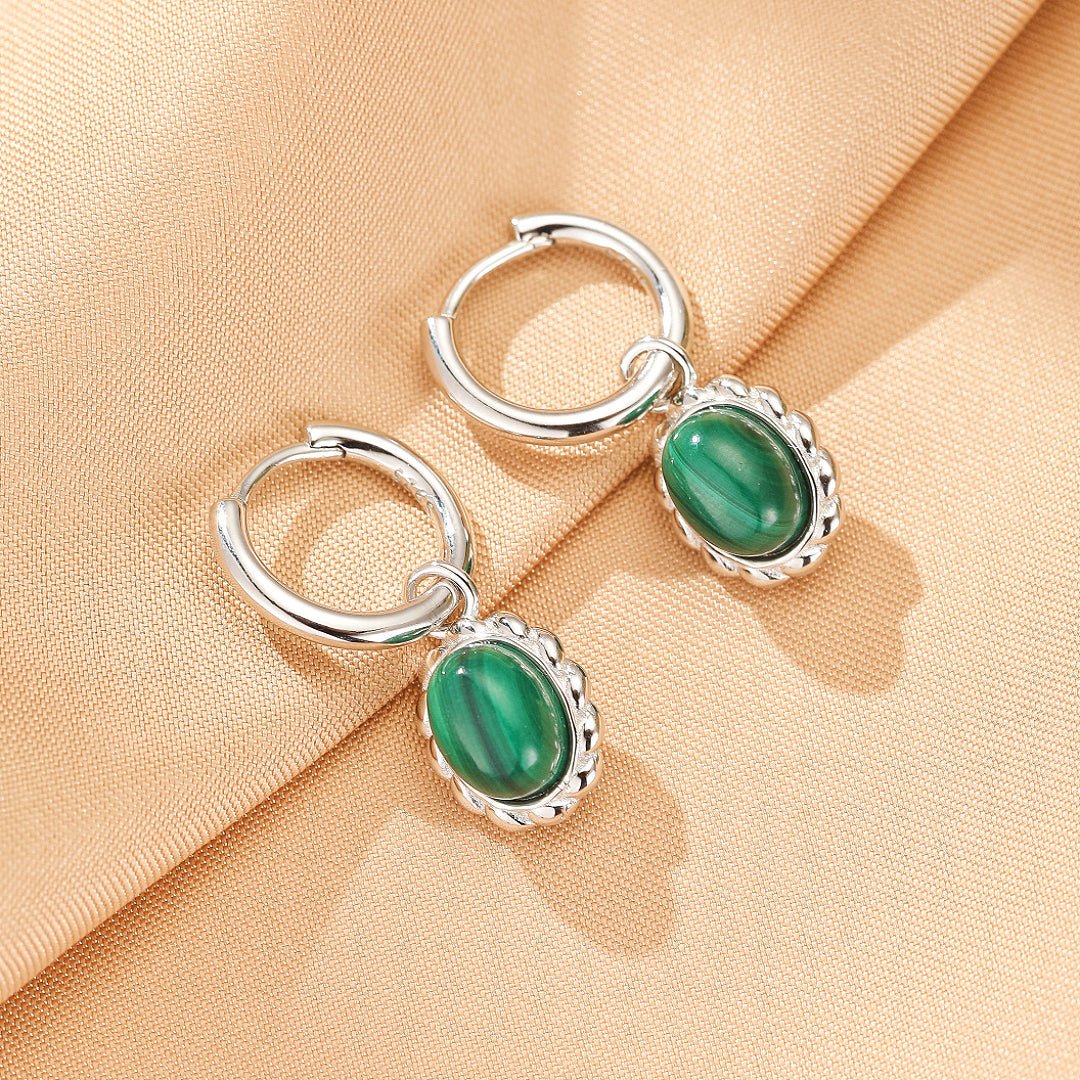 Boucles d'oreilles Malachite ovale argent 925 - Bijou lithothérapie - Biloria