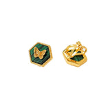 Boucles d'Oreilles Malachite Papillon Argent Plaqué Or - Biloria
