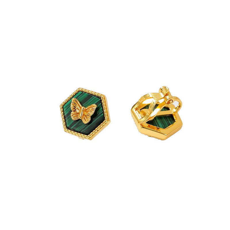 Boucles d'Oreilles Malachite Papillon Argent Plaqué Or - Biloria