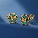 Boucles d'Oreilles Malachite Papillon Argent Plaqué Or - Biloria