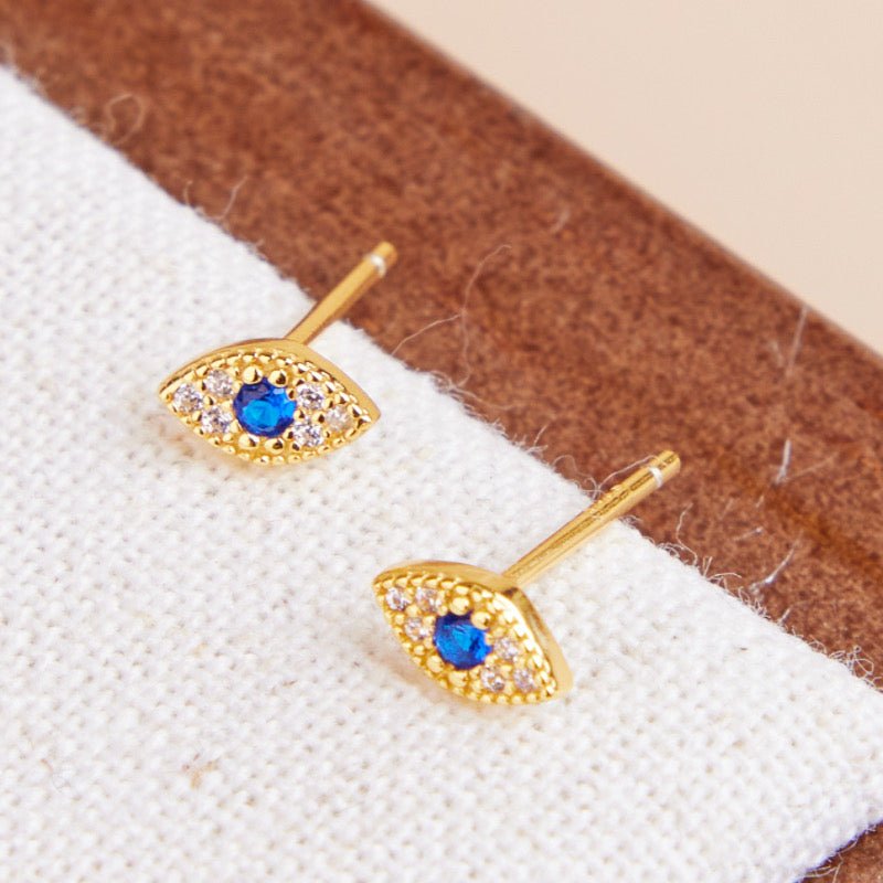 Boucles d'Oreilles Mauvais Œil Protection – Argent Plaqué Or Zircon - Biloria