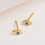 Boucles d'Oreilles Mauvais Œil Protection – Argent Plaqué Or Zircon - Biloria