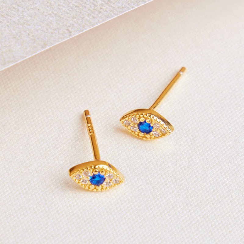 Boucles d'Oreilles Mauvais Œil Protection – Argent Plaqué Or Zircon - Biloria