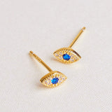 Boucles d'Oreilles Mauvais Œil Protection – Argent Plaqué Or Zircon - Biloria