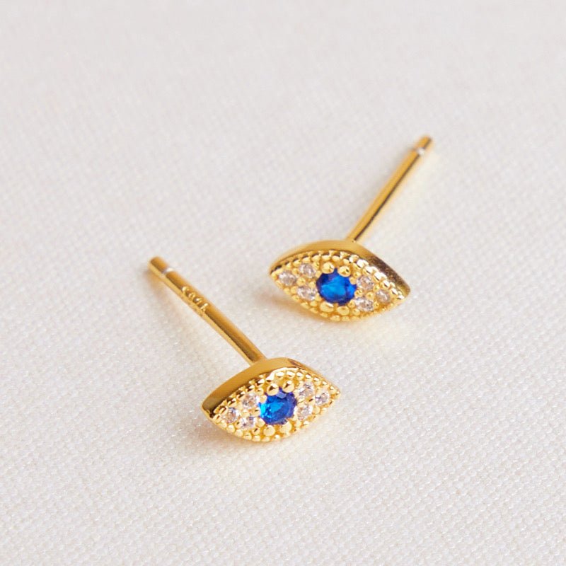 Boucles d'Oreilles Mauvais Œil Protection – Argent Plaqué Or Zircon - Biloria