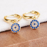 Boucles d'Oreilles Mauvais Œil – Zircons Bleus, Argent Plaqué Or - Biloria