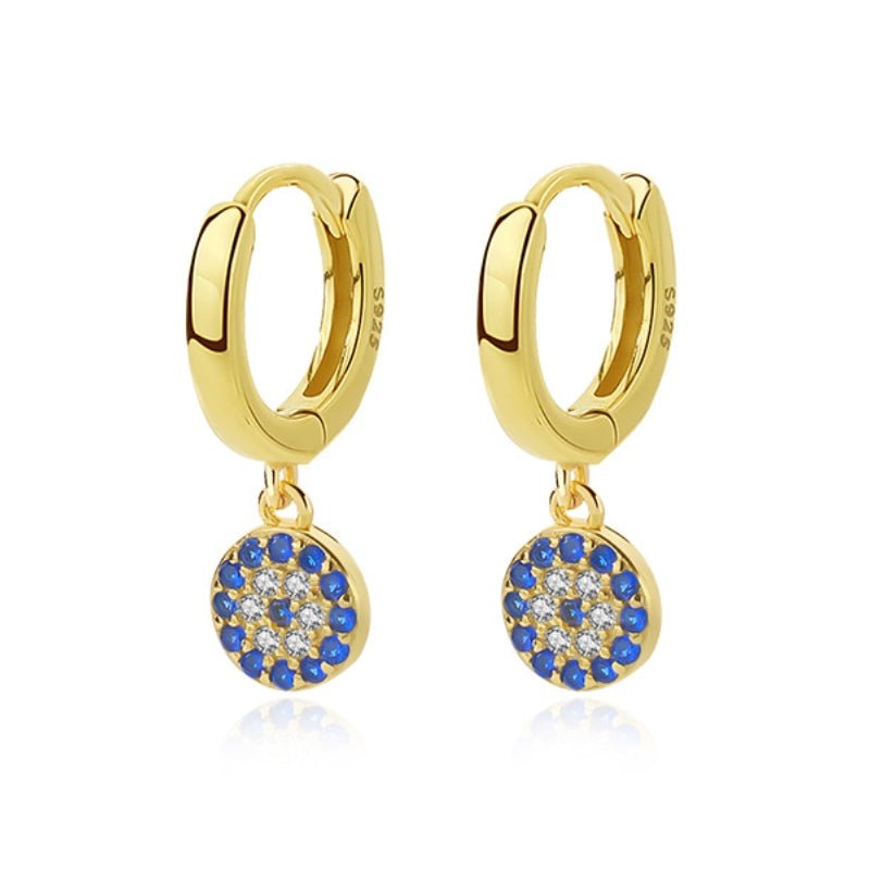 Boucles d'Oreilles Mauvais Œil – Zircons Bleus, Argent Plaqué Or - Biloria