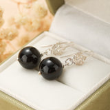Boucles d'Oreilles Obsidienne Fleur de Cerisier Argent 925 - Biloria