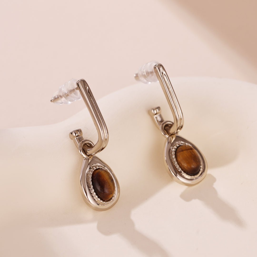 Boucles d'Oreilles Œil de Tigre en Plaqué Or – Bijoux Protecteurs - Biloria