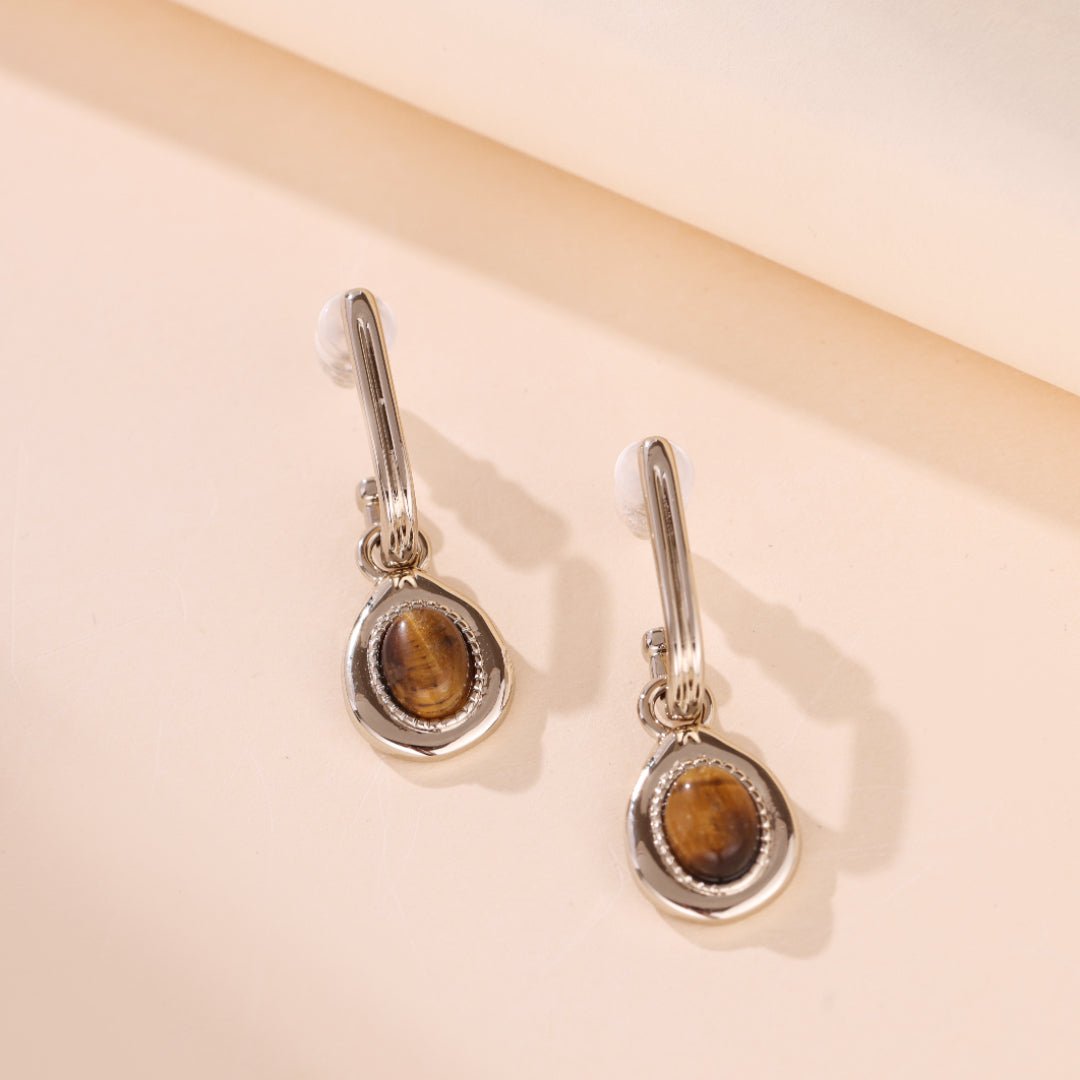 Boucles d'Oreilles Œil de Tigre en Plaqué Or – Bijoux Protecteurs - Biloria