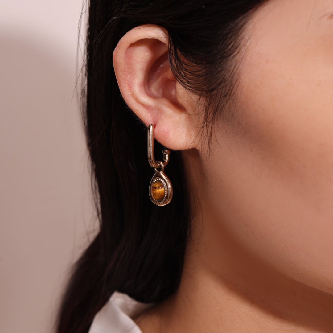 Boucles d'Oreilles Œil de Tigre en Plaqué Or – Bijoux Protecteurs - Biloria
