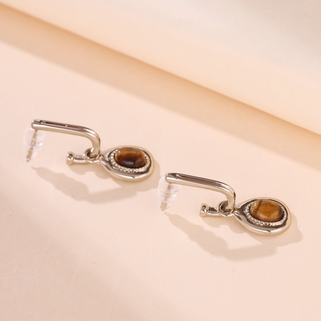 Boucles d'Oreilles Œil de Tigre en Plaqué Or – Bijoux Protecteurs - Biloria