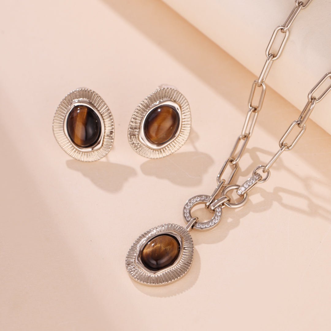 Boucles d'Oreilles Œil de Tigre et Zircons – Protection et Équilibre - Biloria