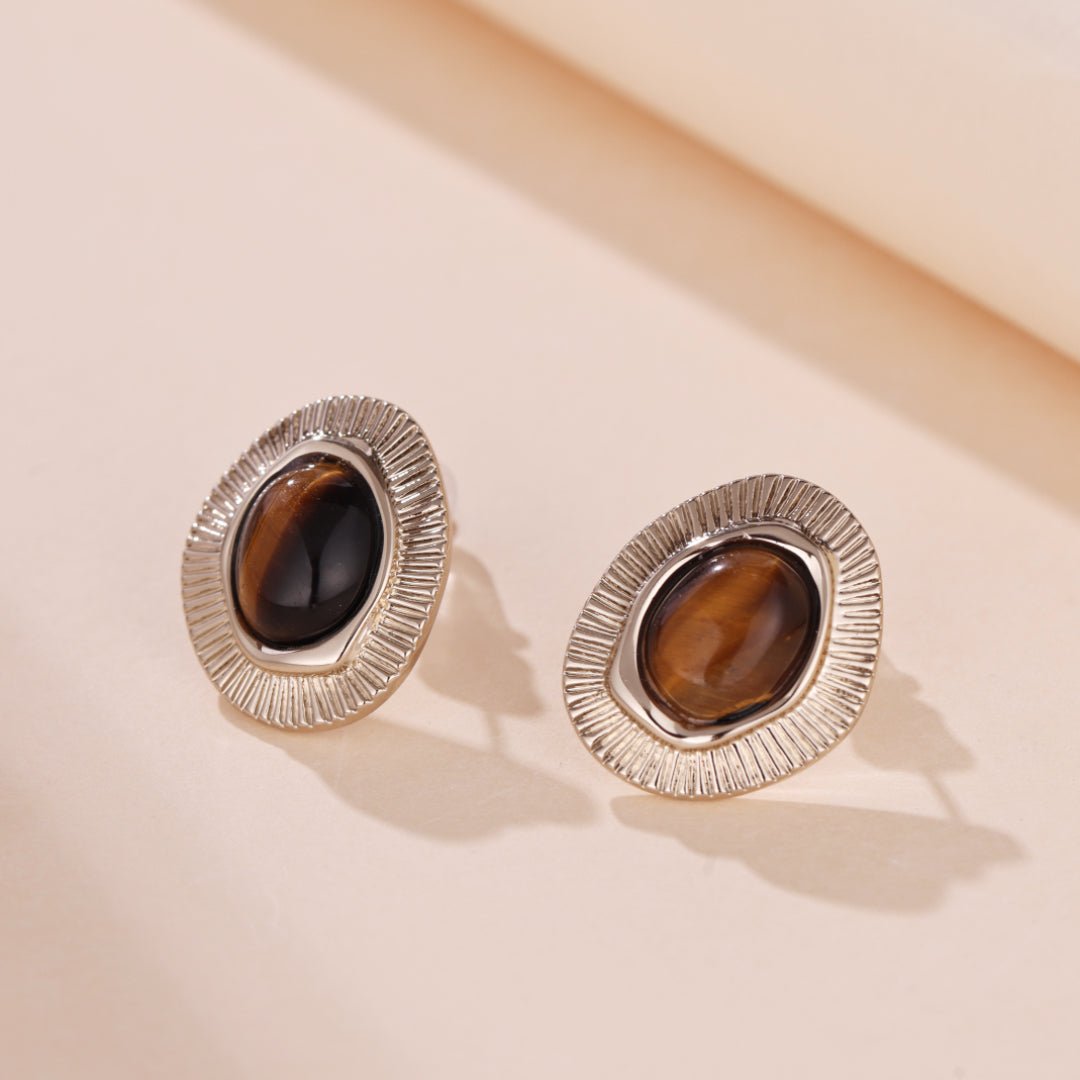 Boucles d'Oreilles Œil de Tigre et Zircons – Protection et Équilibre - Biloria