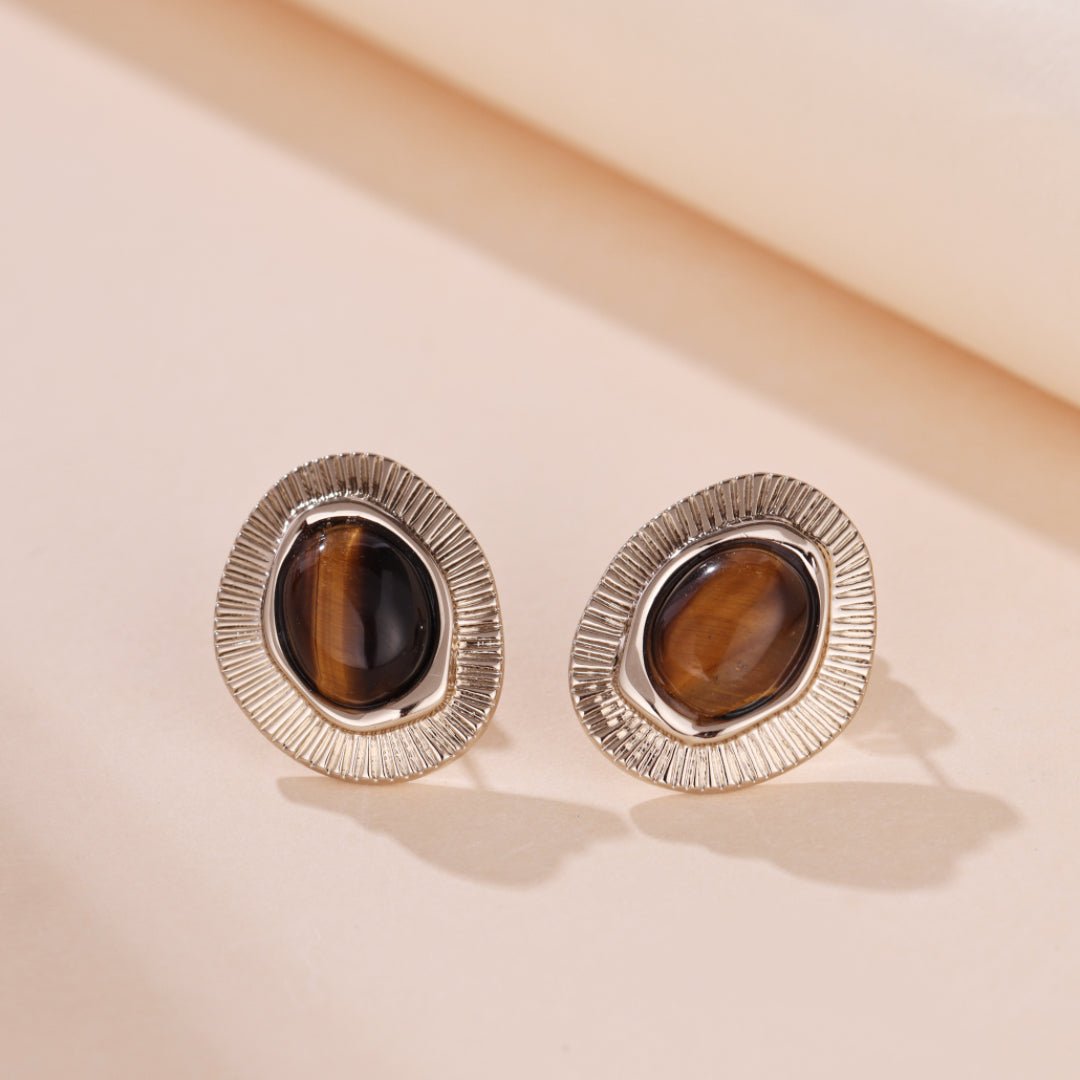 Boucles d'Oreilles Œil de Tigre et Zircons – Protection et Équilibre - Biloria