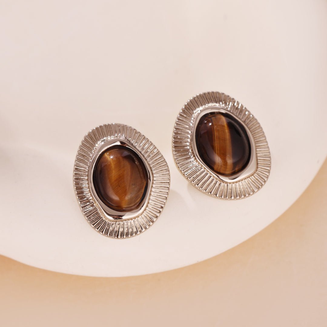 Boucles d'Oreilles Œil de Tigre et Zircons – Protection et Équilibre - Biloria