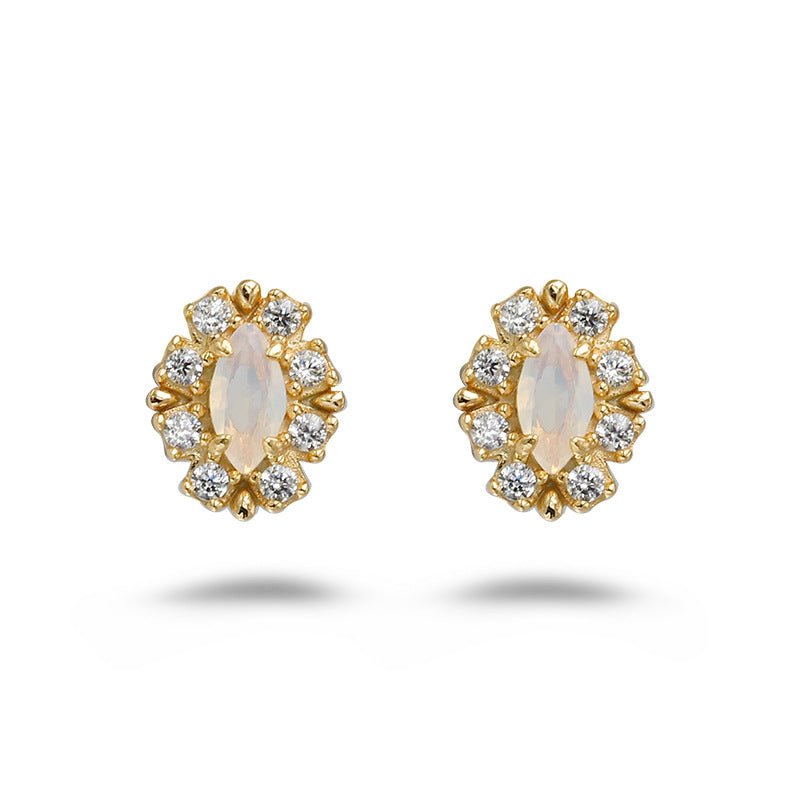 Boucles d'Oreilles Opale Blanche Brume Étoilée Argent Plaqué Or - Biloria