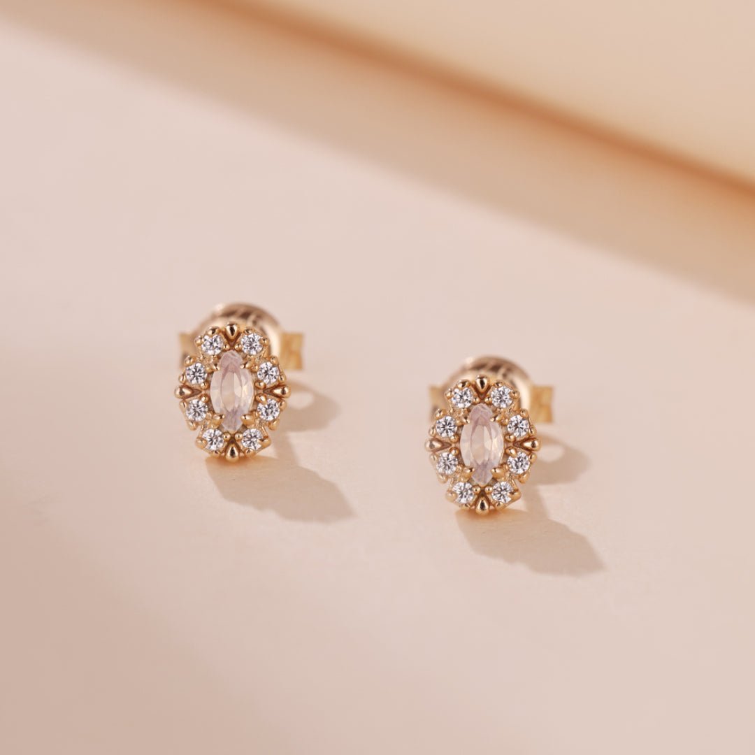 Boucles d'Oreilles Opale Blanche Brume Étoilée Argent Plaqué Or - Biloria