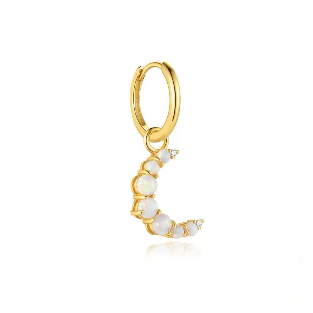Boucles d'Oreilles Opale Croissant de Lune Argent Plaqué Or 18K - Biloria