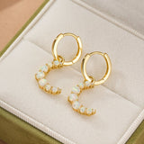 Boucles d'Oreilles Opale Croissant de Lune Argent Plaqué Or 18K - Biloria