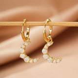 Boucles d'Oreilles Opale Croissant de Lune Argent Plaqué Or 18K - Biloria