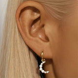 Boucles d'Oreilles Opale Croissant de Lune Argent Plaqué Or 18K - Biloria