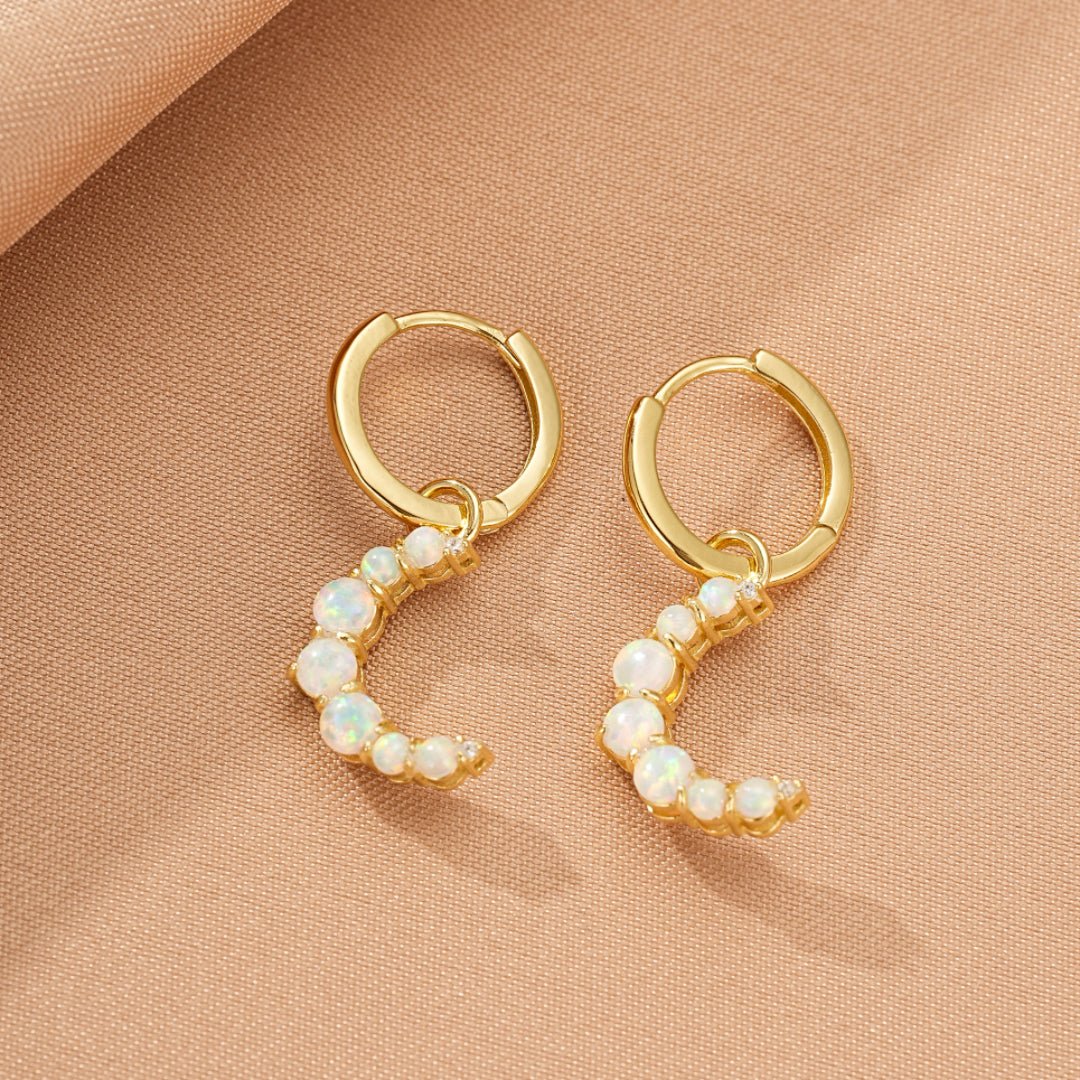 Boucles d'Oreilles Opale Croissant de Lune Argent Plaqué Or 18K - Biloria