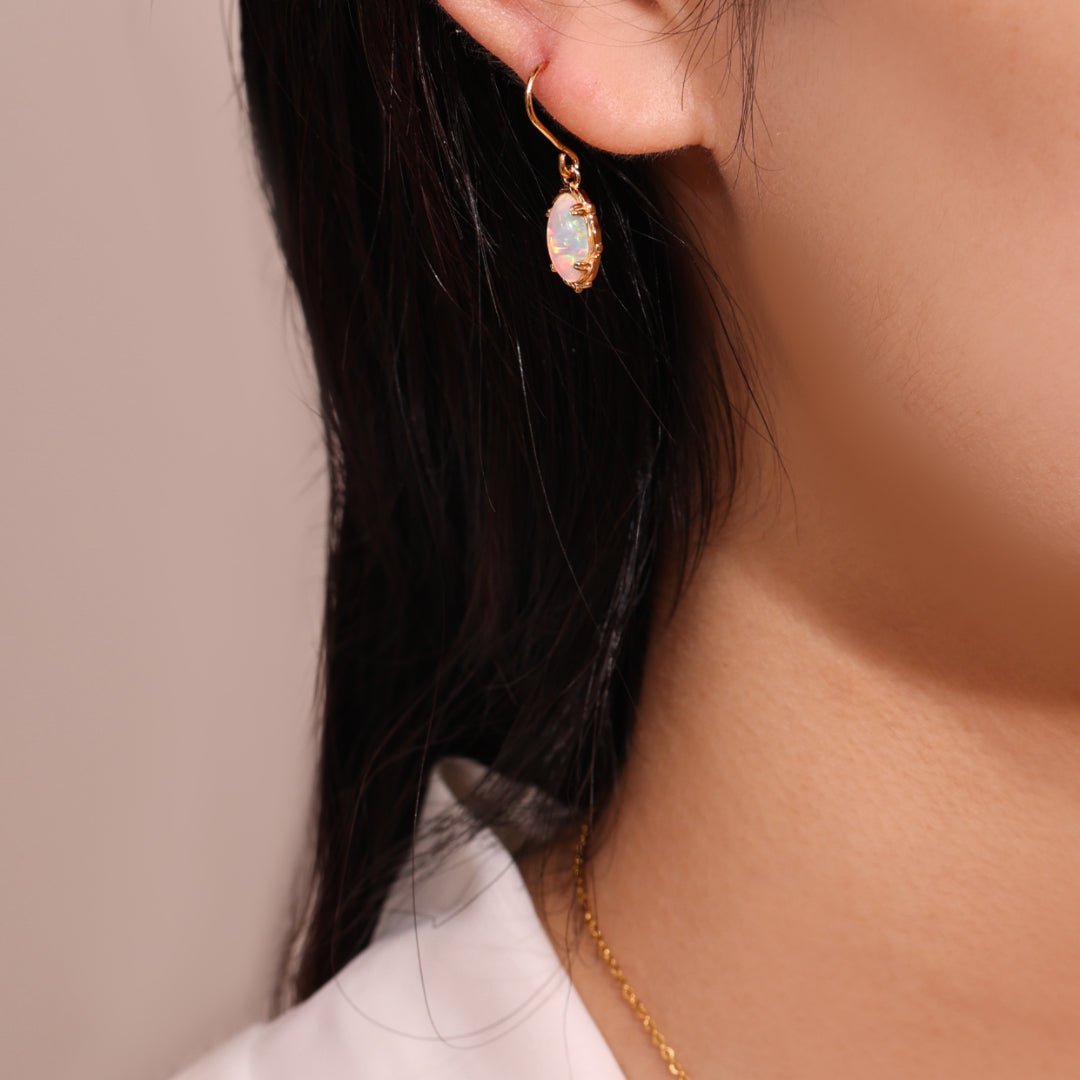 Boucles d'Oreilles Opale Flamme Mystique Argent Plaqué Or - Biloria