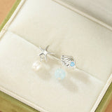 Boucles d'oreilles pendantes Aigue marine Perle Asymétriques Argent - Biloria