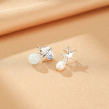 Boucles d'oreilles pendantes Aigue marine Perle Asymétriques Argent - Biloria
