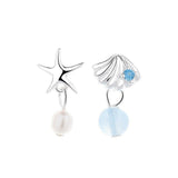 Boucles d'oreilles pendantes Aigue marine Perle Asymétriques Argent - Biloria