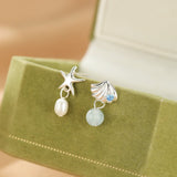 Boucles d'oreilles pendantes Aigue marine Perle Asymétriques Argent - Biloria