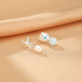 Boucles d'oreilles pendantes Aigue marine Perle Asymétriques Argent - Biloria