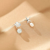 Boucles d'oreilles pendantes Aigue marine Perle Asymétriques Argent - Biloria