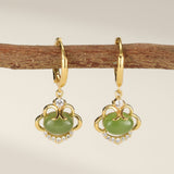 Boucles d'Oreilles Pendantes en Jade et Zircon, Argent Plaqué Or - Biloria