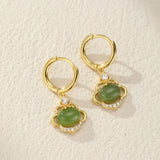 Boucles d'Oreilles Pendantes en Jade et Zircon, Argent Plaqué Or - Biloria