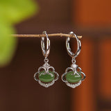 Boucles d'Oreilles Pendantes en Jade et Zircon, Argent Plaqué Or - Biloria